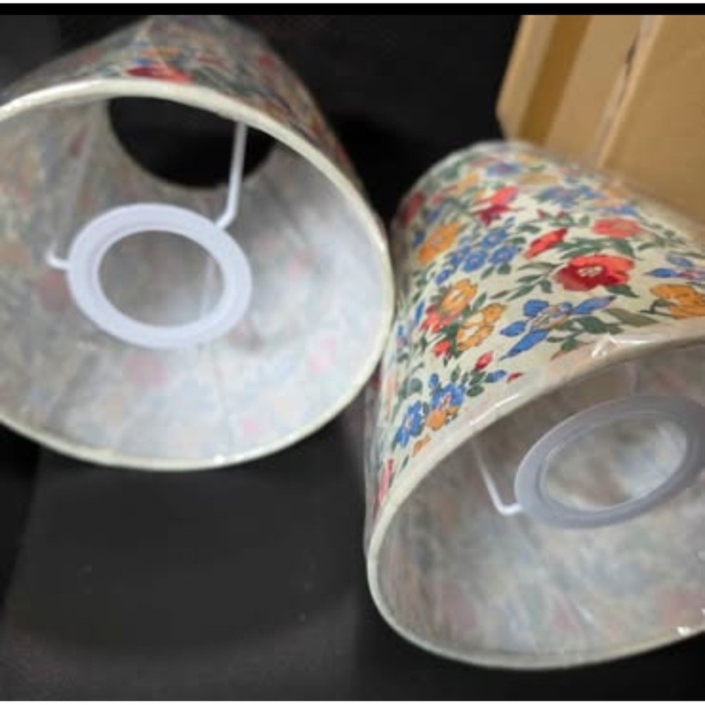Set of 2 Floral Lamp Shades Small Tapered Drum Botanical Print UNO Fitter 6.7in - Picture 2 of 2